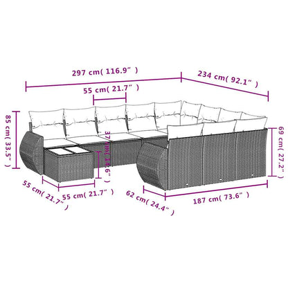 11-teiliges Gartensofa-Set mit Kissen, grau, Polyrattan