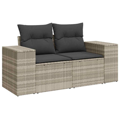 3-tlg. Garten-Sofagarnitur mit Kissen Hellgrau Poly Rattan
