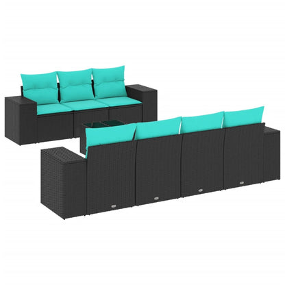8-teiliges Gartensofa-Set mit Kissen, schwarzes Polyrattan