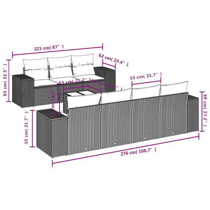 8-teiliges Gartensofa-Set mit Kissen, schwarzes Polyrattan