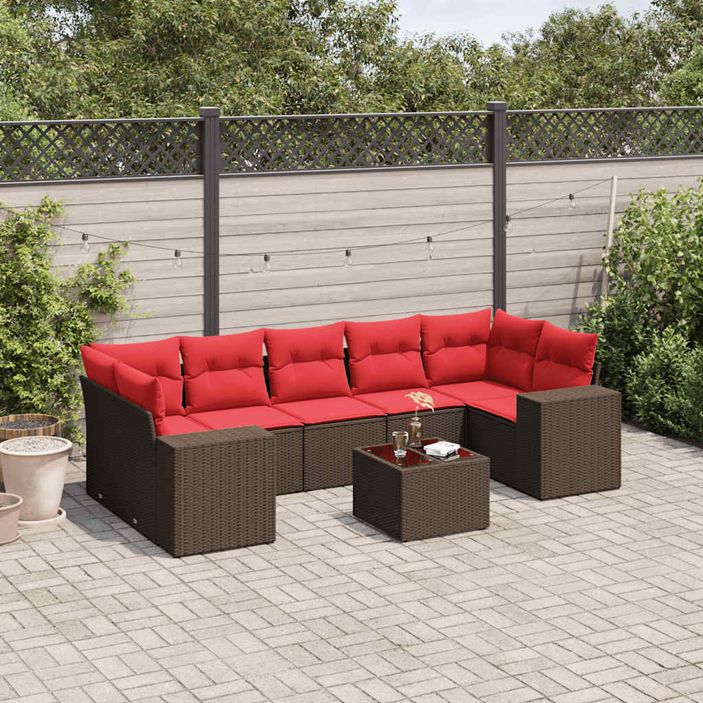 8-teiliges Gartensofa-Set mit Kissen, braun, Polyrattan