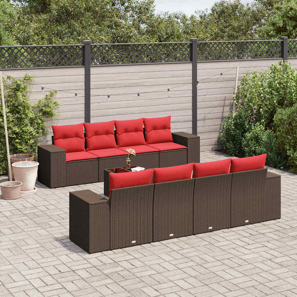 9-teiliges Gartensofa-Set mit Kissen, braun, Polyrattan