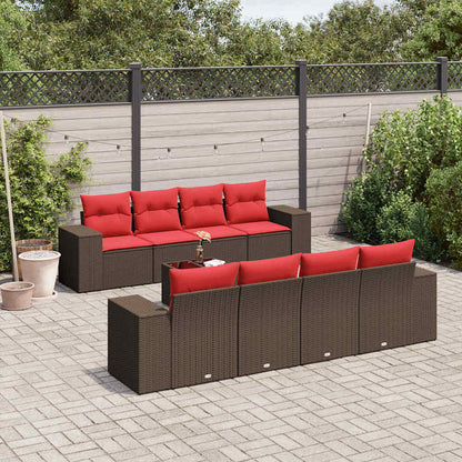 9-teiliges Gartensofa-Set mit Kissen, braun, Polyrattan