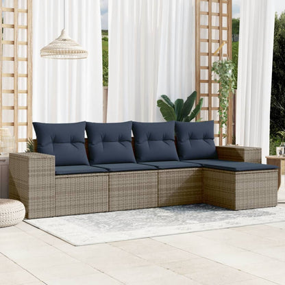 5-teiliges Gartensofa-Set mit Kissen, grau, Polyrattan
