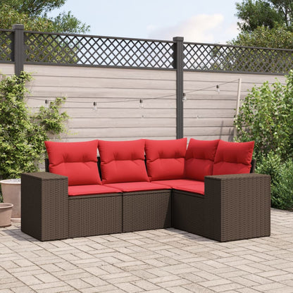 4-teiliges Gartensofa-Set mit Kissen, braun, Polyrattan