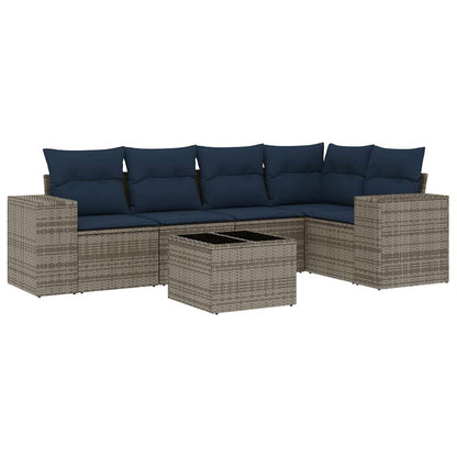 6-teiliges Gartensofa-Set mit Kissen, grau, Polyrattan