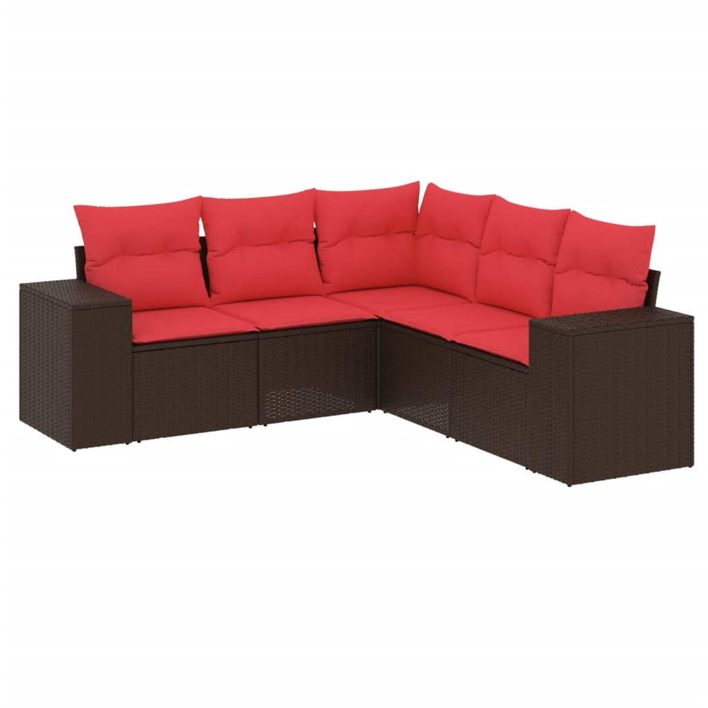 5-teiliges Gartensofa-Set mit Kissen, braun, Polyrattan