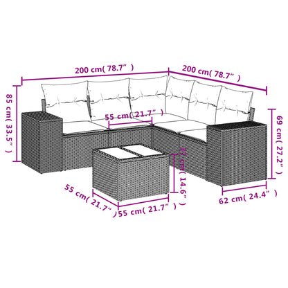 6-teiliges Gartensofa-Set mit Kissen, braun, Polyrattan