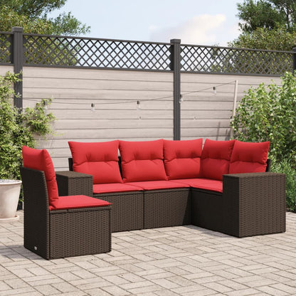 5-teiliges Gartensofa-Set mit Kissen, braun, Polyrattan