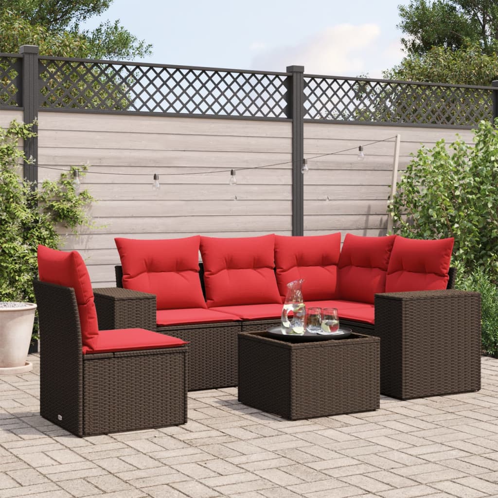 6-teiliges Gartensofa-Set mit Kissen, braun, Polyrattan