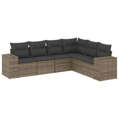 6-tlg. Garten-Sofagarnitur mit Kissen Grau Poly Rattan
