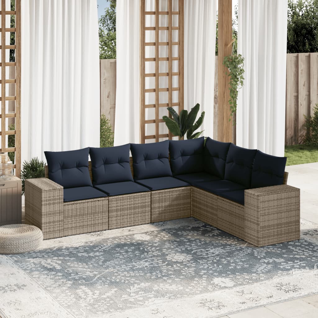 6-teiliges Gartensofa-Set mit Kissen, grau, Polyrattan