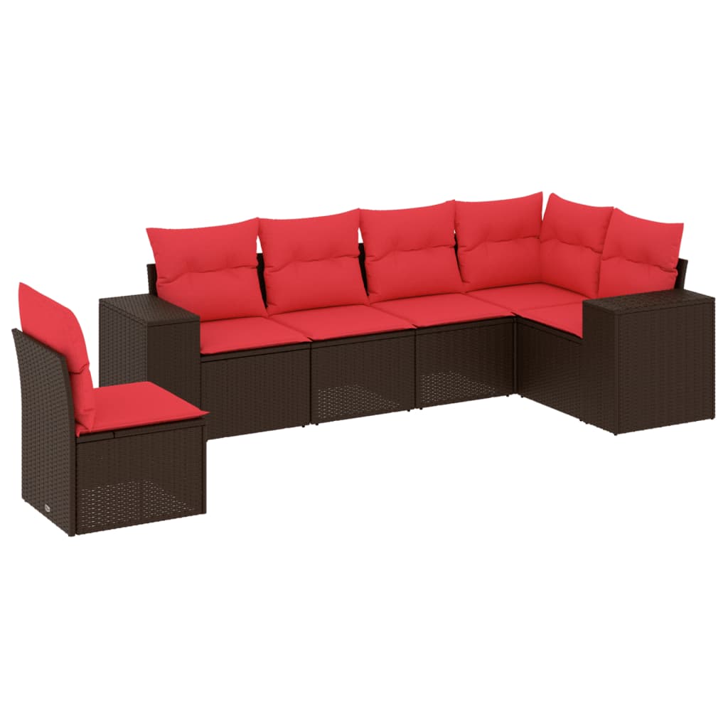 6-teiliges Gartensofa-Set mit Kissen, braun, Polyrattan