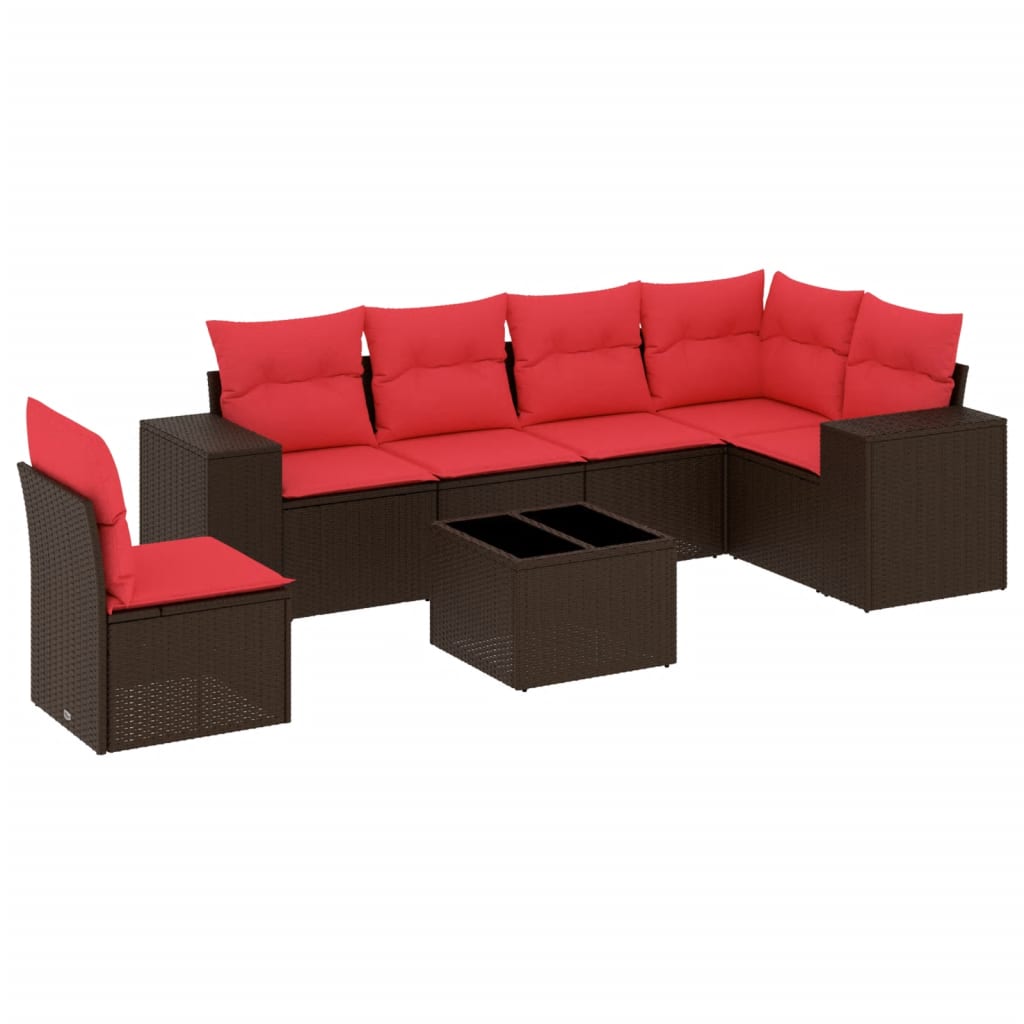 7-teiliges Gartensofa-Set mit Kissen, braun, Polyrattan