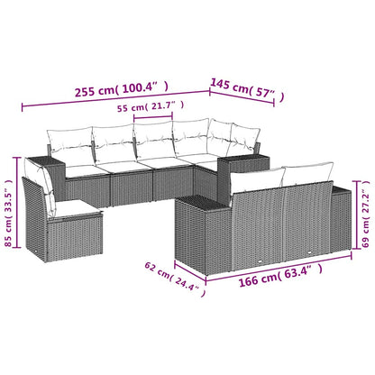 8-teiliges Gartensofa-Set mit Kissen, grau, Polyrattan