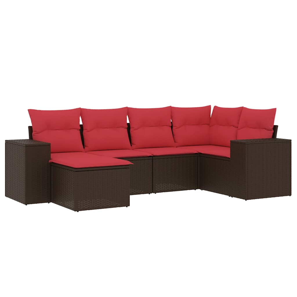 6-teiliges Gartensofa-Set mit Kissen, braun, Polyrattan