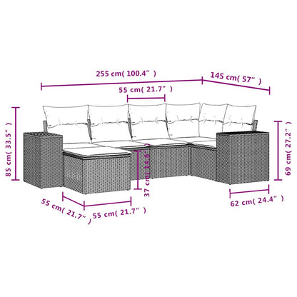 6-teiliges Gartensofa-Set mit Kissen, braun, Polyrattan
