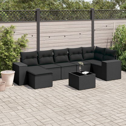 8-tlg. Garten-Sofagarnitur mit Kissen Schwarz Poly Rattan