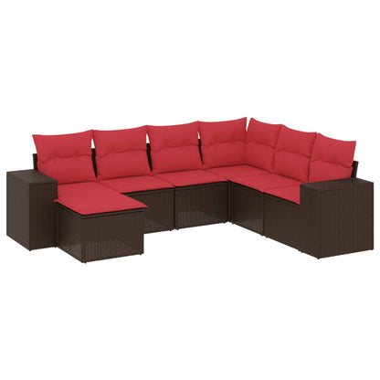 7-teiliges Gartensofa-Set mit Kissen, braun, Polyrattan