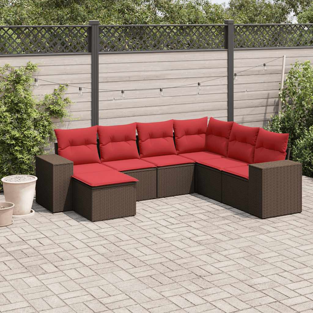 7-teiliges Gartensofa-Set mit Kissen, braun, Polyrattan