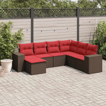 7-teiliges Gartensofa-Set mit Kissen, braun, Polyrattan