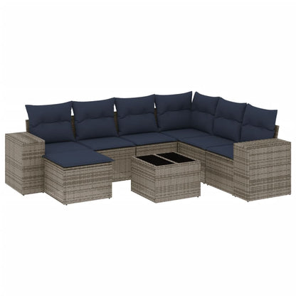 8-teiliges Gartensofa-Set mit Kissen, grau, Polyrattan