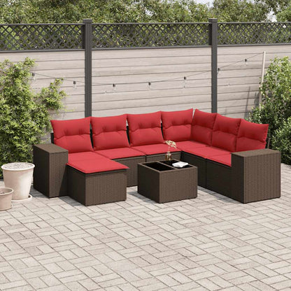 8-teiliges Gartensofa-Set mit Kissen, braun, Polyrattan