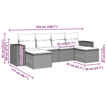 6-tlg. Garten-Sofagarnitur mit Kissen Braun Poly Rattan
