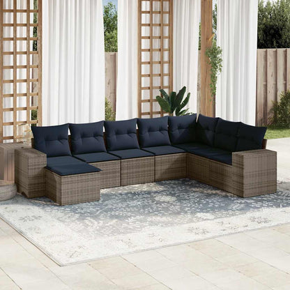 8-teiliges Gartensofa-Set mit Kissen, grau, Polyrattan