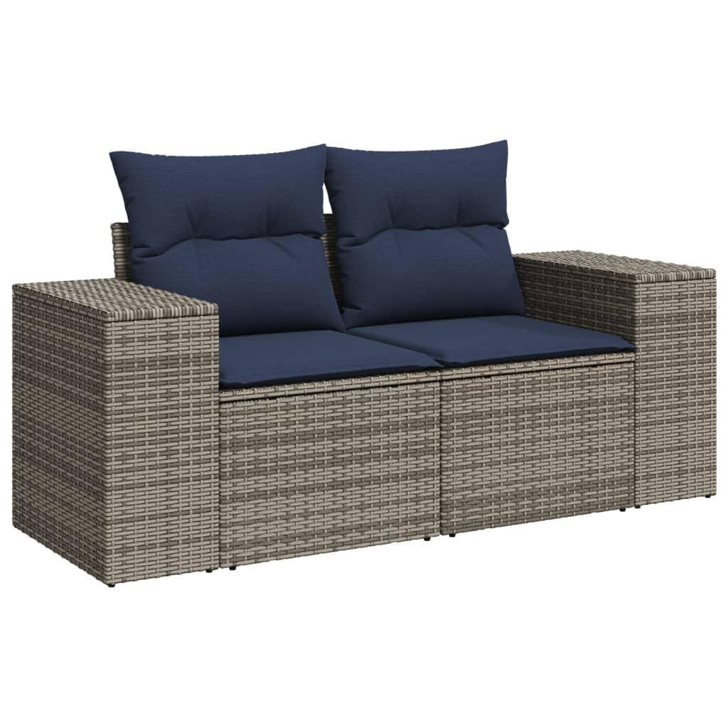 9-teiliges Gartensofa-Set mit Kissen, grau, Polyrattan