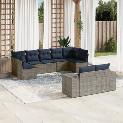 9-teiliges Gartensofa-Set mit Kissen, grau, Polyrattan