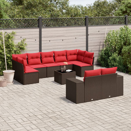 10-teiliges Gartensofa-Set mit Kissen, braun, Polyrattan
