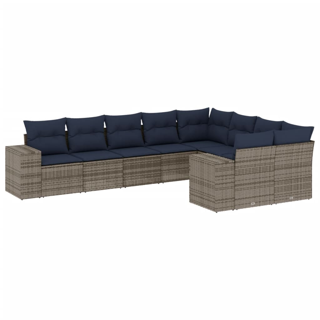 9-teiliges Gartensofa-Set mit Kissen, grau, Polyrattan