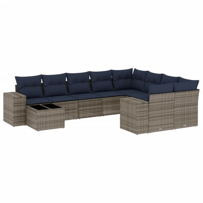 10-teiliges Gartensofa-Set mit Kissen, grau, Polyrattan