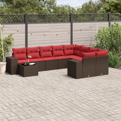 10-teiliges Gartensofa-Set mit Kissen, braun, Polyrattan