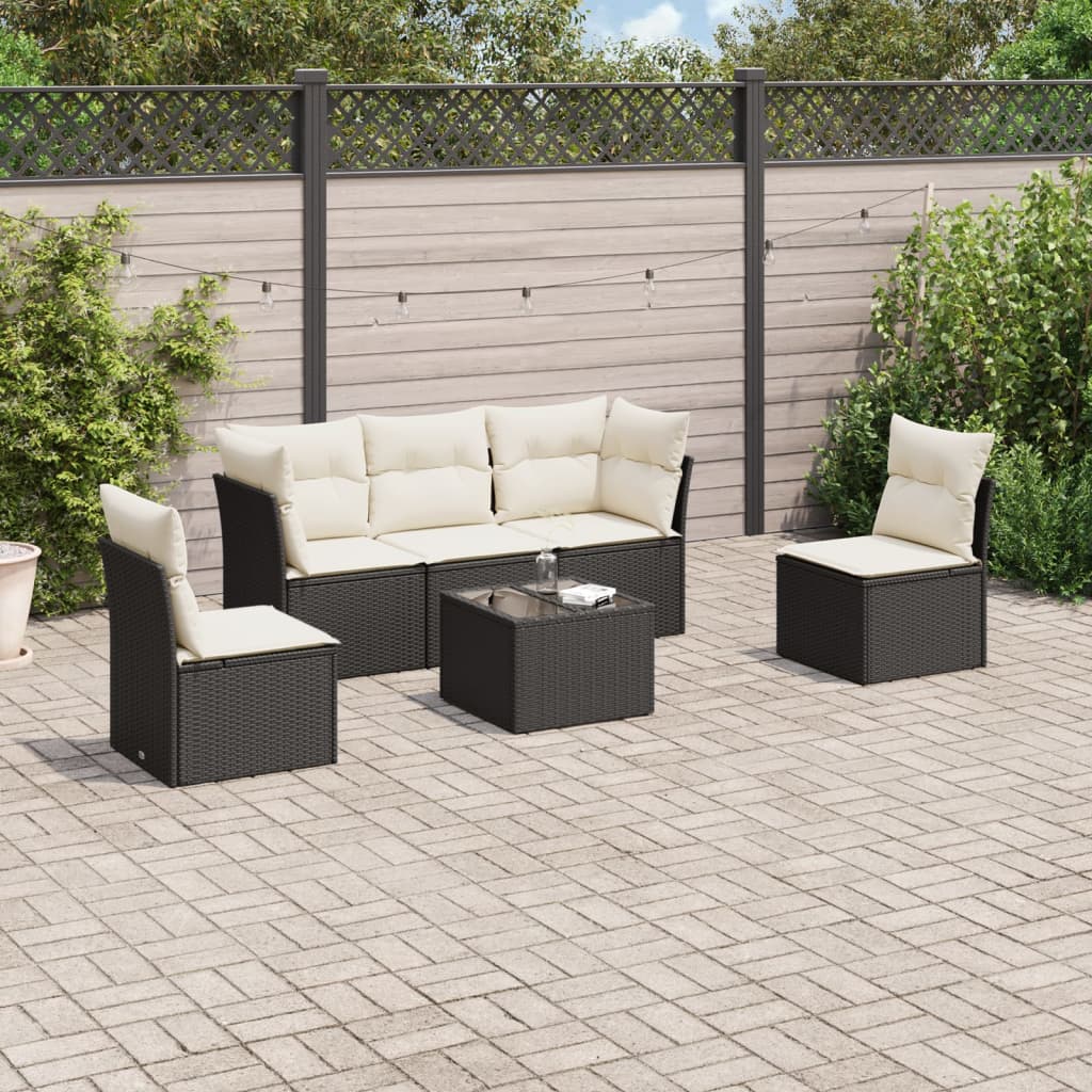6-tlg. Garten-Sofagarnitur mit Kissen Schwarz Poly Rattan