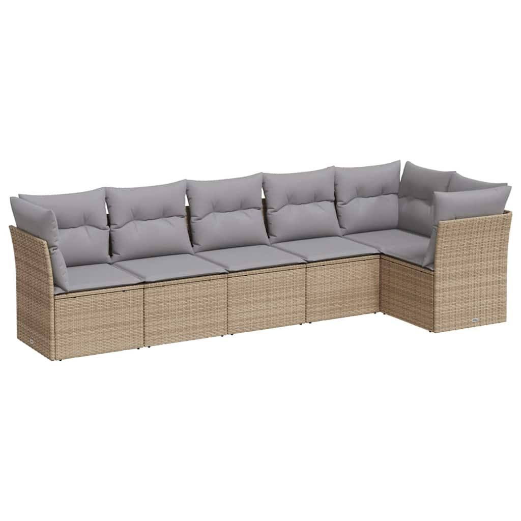 6-tlg. Garten-Sofagarnitur mit Kissen Beige Poly Rattan