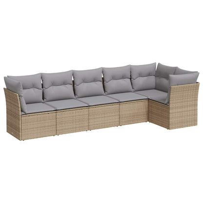 6-tlg. Garten-Sofagarnitur mit Kissen Beige Poly Rattan