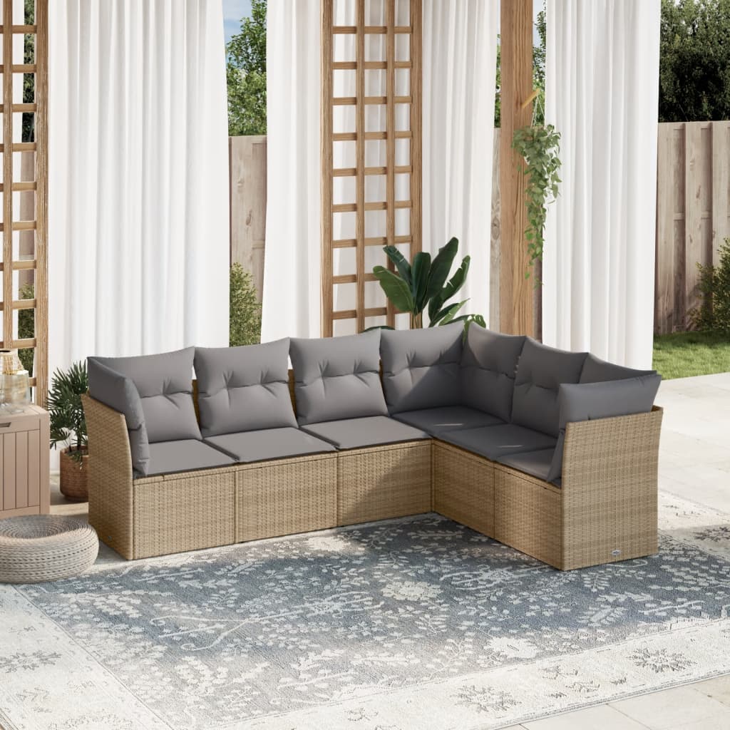 6-tlg. Garten-Sofagarnitur mit Kissen Beige Poly Rattan