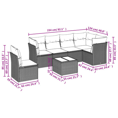 7-teiliges Gartensofa-Set mit Kissen, grau, Polyrattan