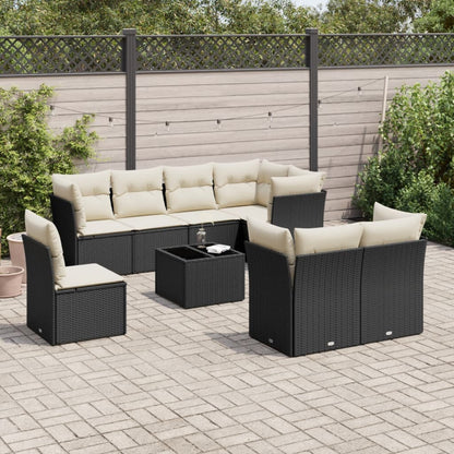 9-tlg. Garten-Sofagarnitur mit Kissen Schwarz Poly Rattan