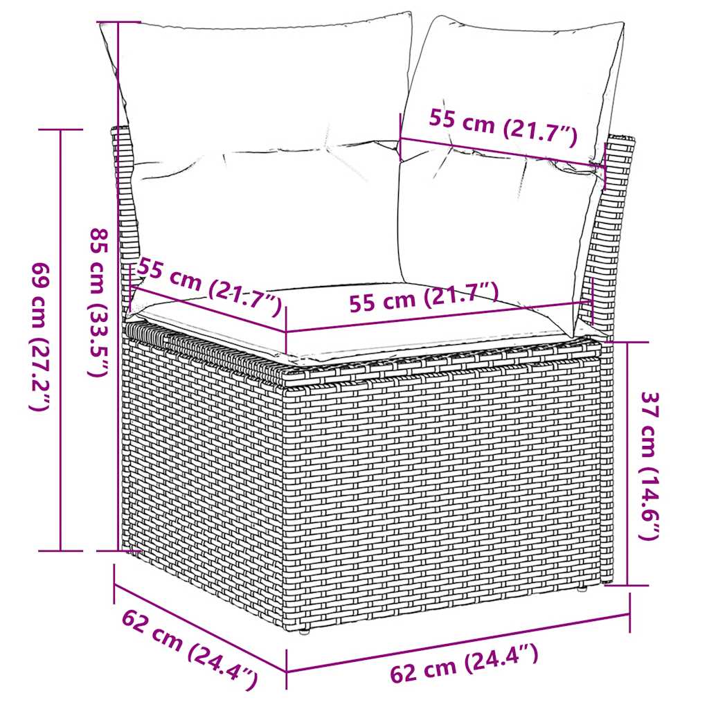 8-tlg. Garten-Sofagarnitur mit Kissen Braun Poly Rattan