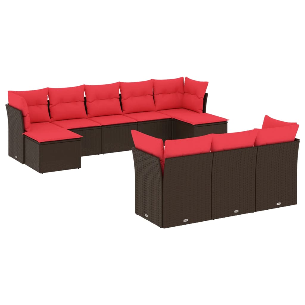 10-teiliges Gartensofa-Set mit Kissen, braun, Polyrattan