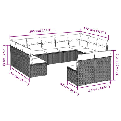 11-teiliges Gartensofa-Set mit Kissen, braun, Polyrattan