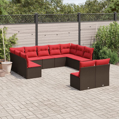 11-teiliges Gartensofa-Set mit Kissen, braun, Polyrattan