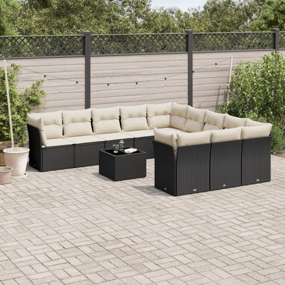 12-tlg. Garten-Sofagarnitur mit Kissen Schwarz Poly Rattan