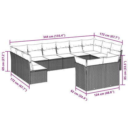 12-tlg. Garten-Sofagarnitur mit Kissen Hellgrau Poly Rattan