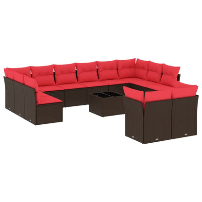13-teiliges Gartensofa-Set mit Kissen, braun, Polyrattan