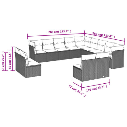 13-teiliges Gartensofa-Set mit Kissen, grau, Polyrattan