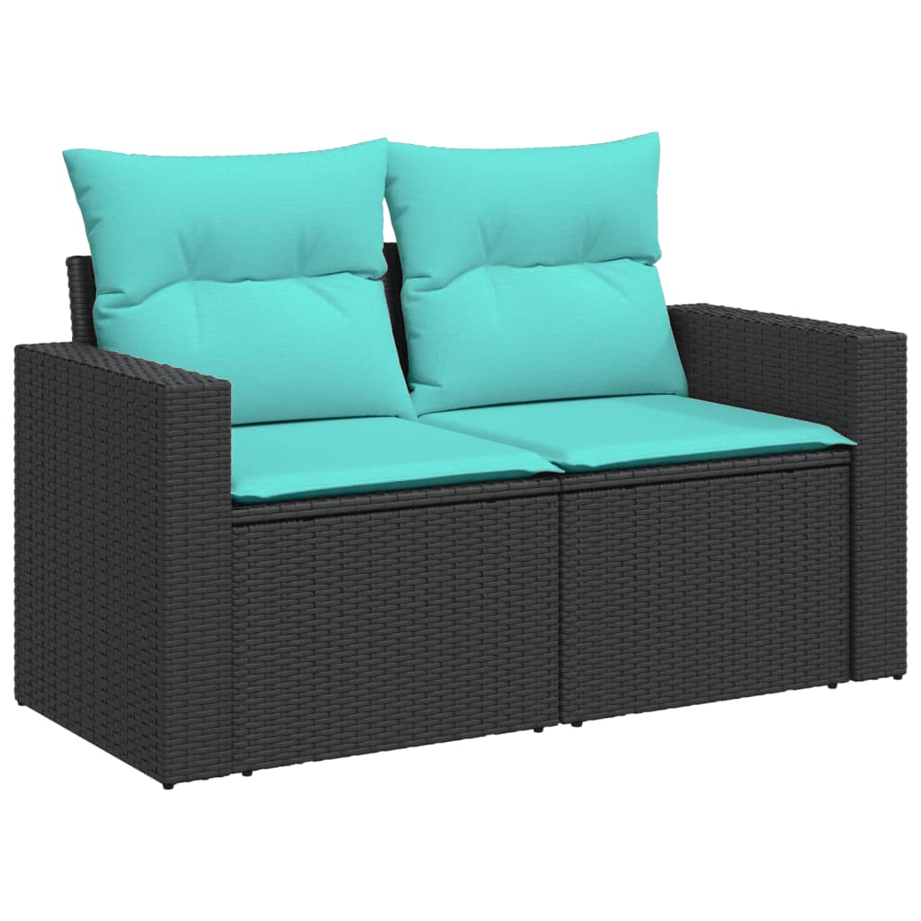 9-tlg. Garten-Sofagarnitur mit Kissen Schwarz Poly Rattan